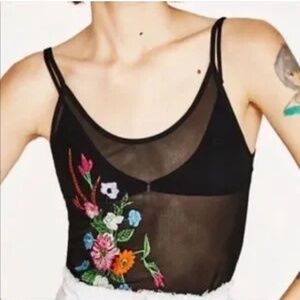ZARA Embroidered Sheer Bodysuit